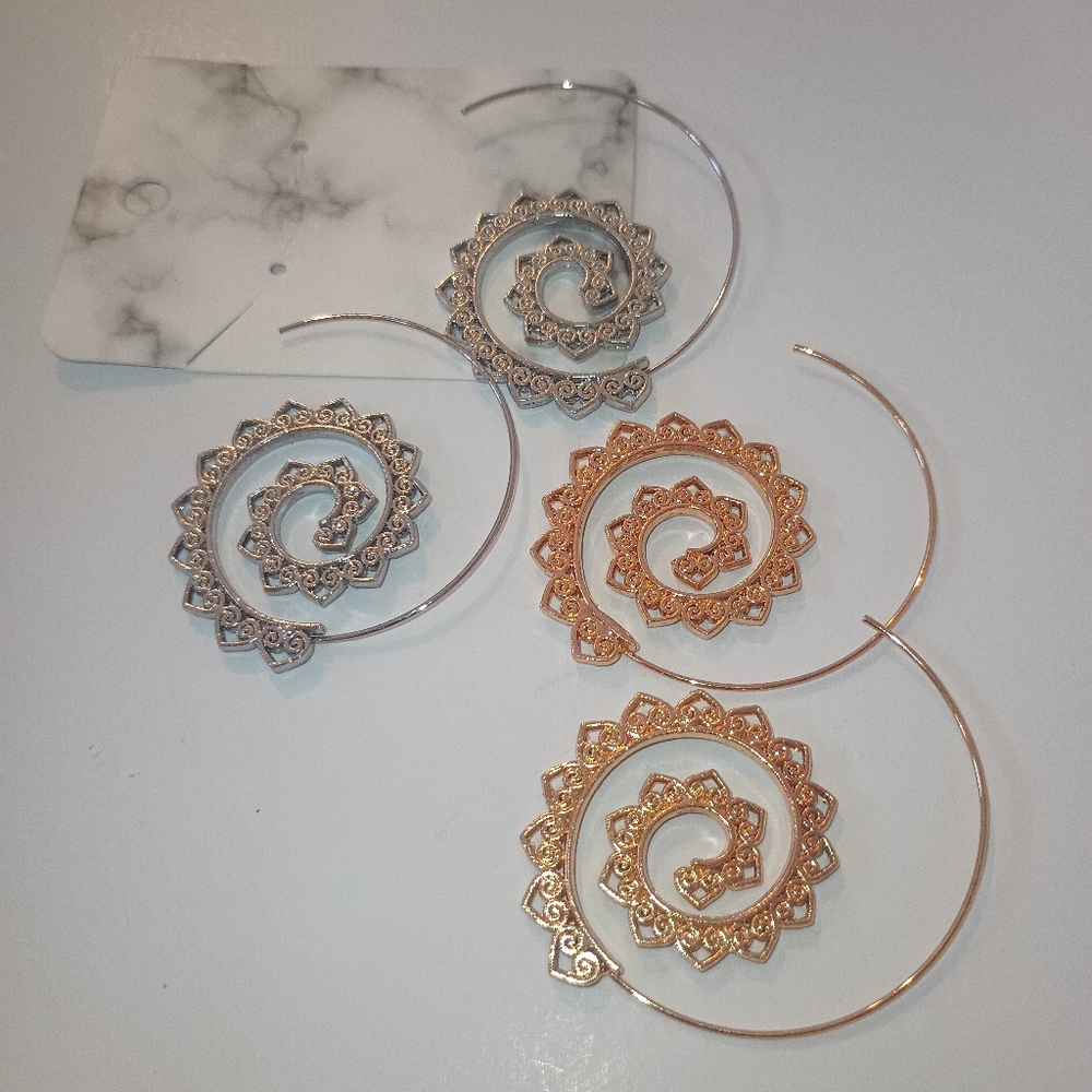 Spiral Hoop Earrings in Silver and Gold - Picture 10 of 16